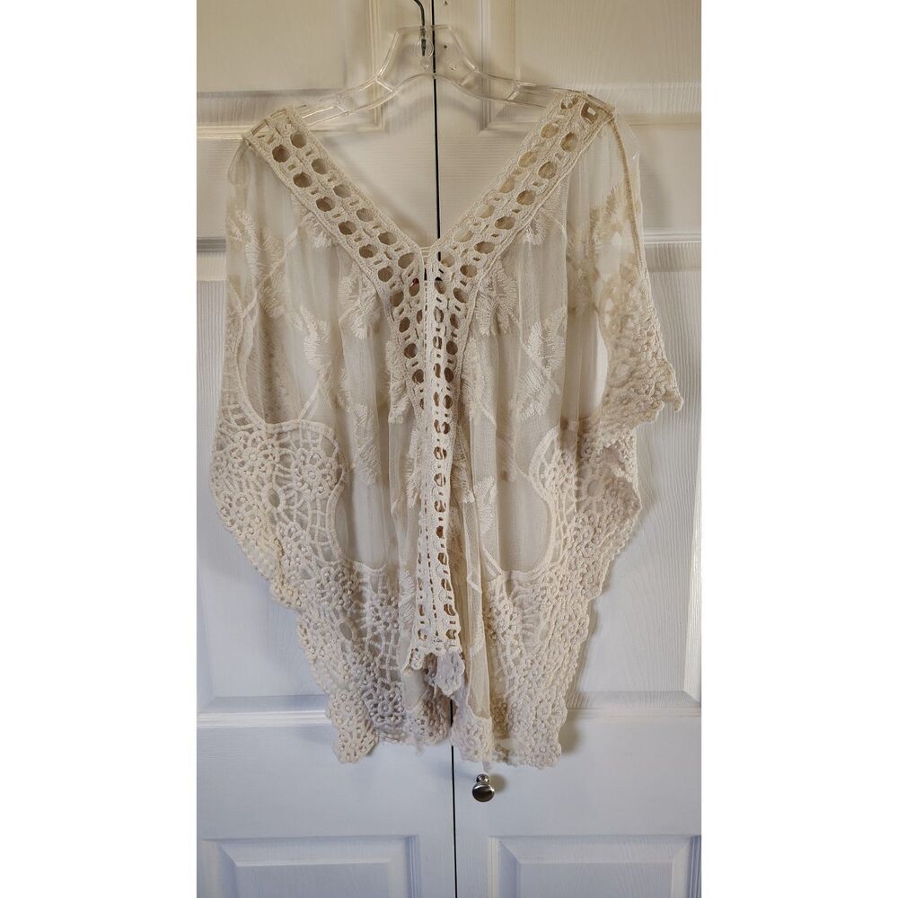 Vivid Importer of NY Ivory Boho Crochet Lace Poncho Cover-Up XL